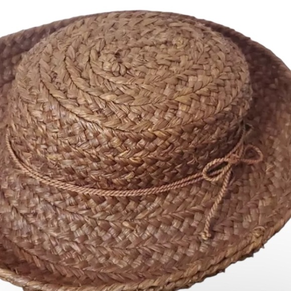 🏝️👒 Helen Kaminski Vintage Australian Rolled Brim Chocolate Brown Raffia Hat - Picture 2 of 8